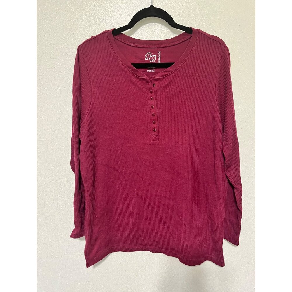 Unbranded Top Thermal Ribbed Style Henley Neck Womans 1X